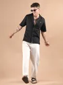 Black Half Sleeve Cuban Collar Shirt